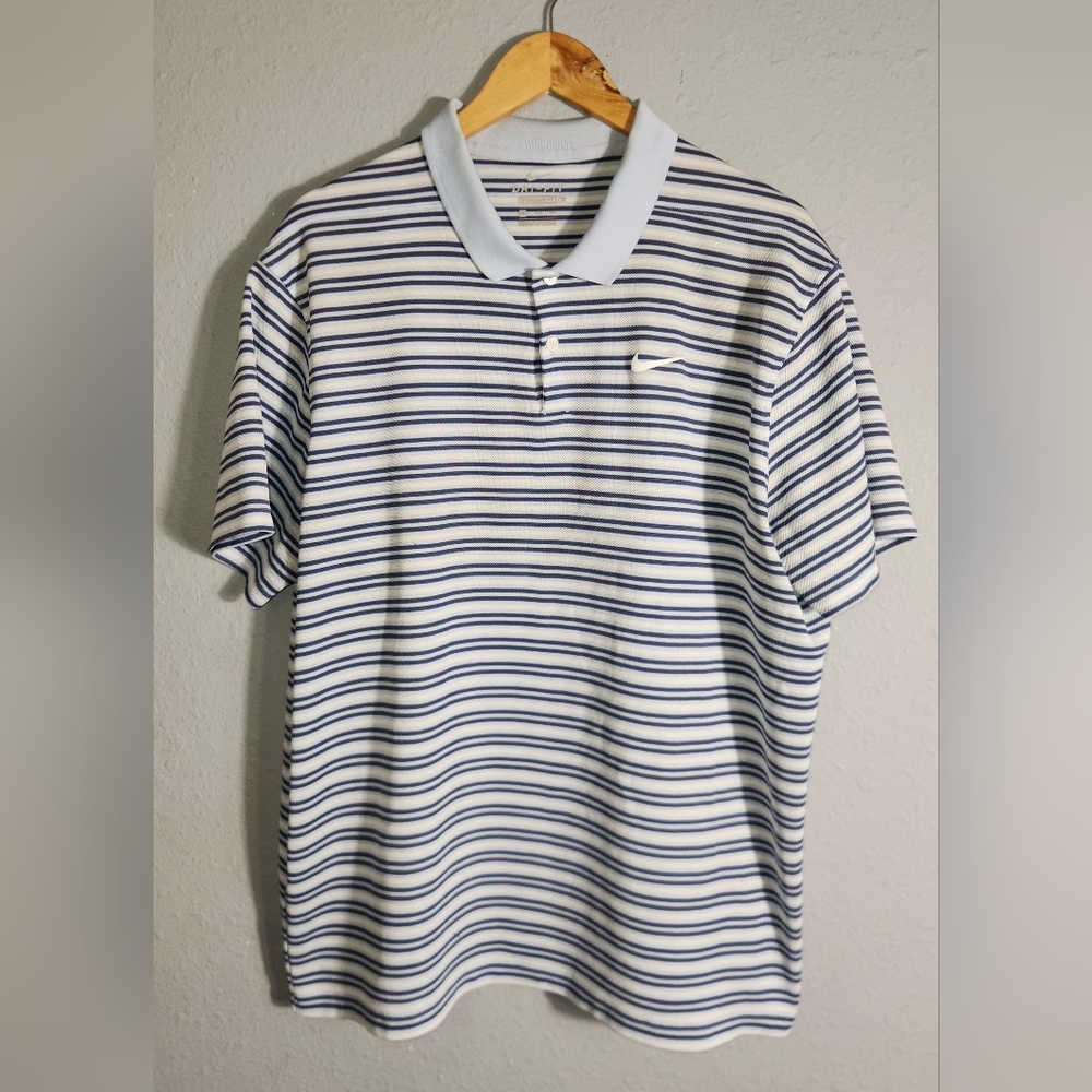 Nike Polo Golf Shirt Light Blue Striped Button-Up Short Sleeve Dri Fit Men XXL